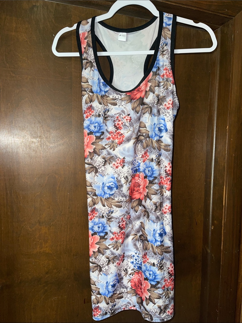 Fornia Floral Racerback Tank Dress — Blue & Coral Flowers